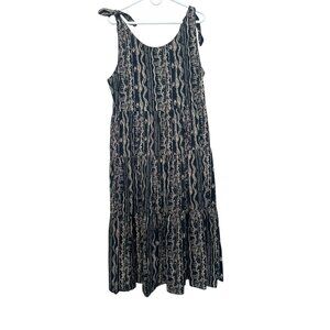 Vintage Two Potato Abstract Tiered Midi Dress Womens XL Black Artsy Lagenlook